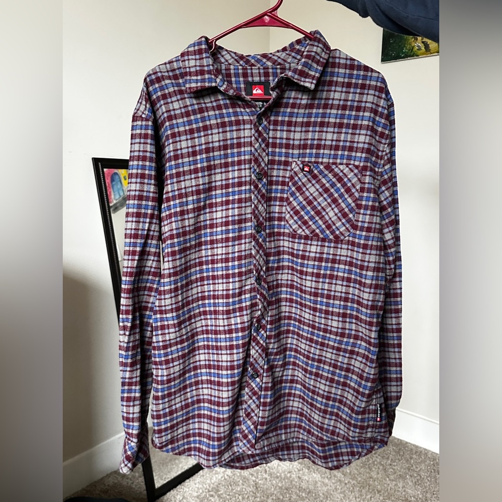 Quiksilver Men's Casual Plaid Shirt - Red, Blue, and White